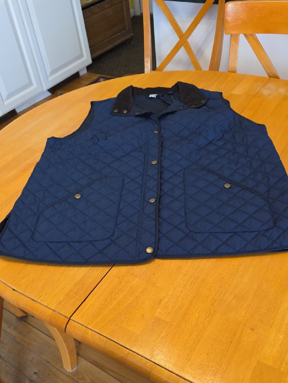 Lands' End Quilted Navy Collar Vest